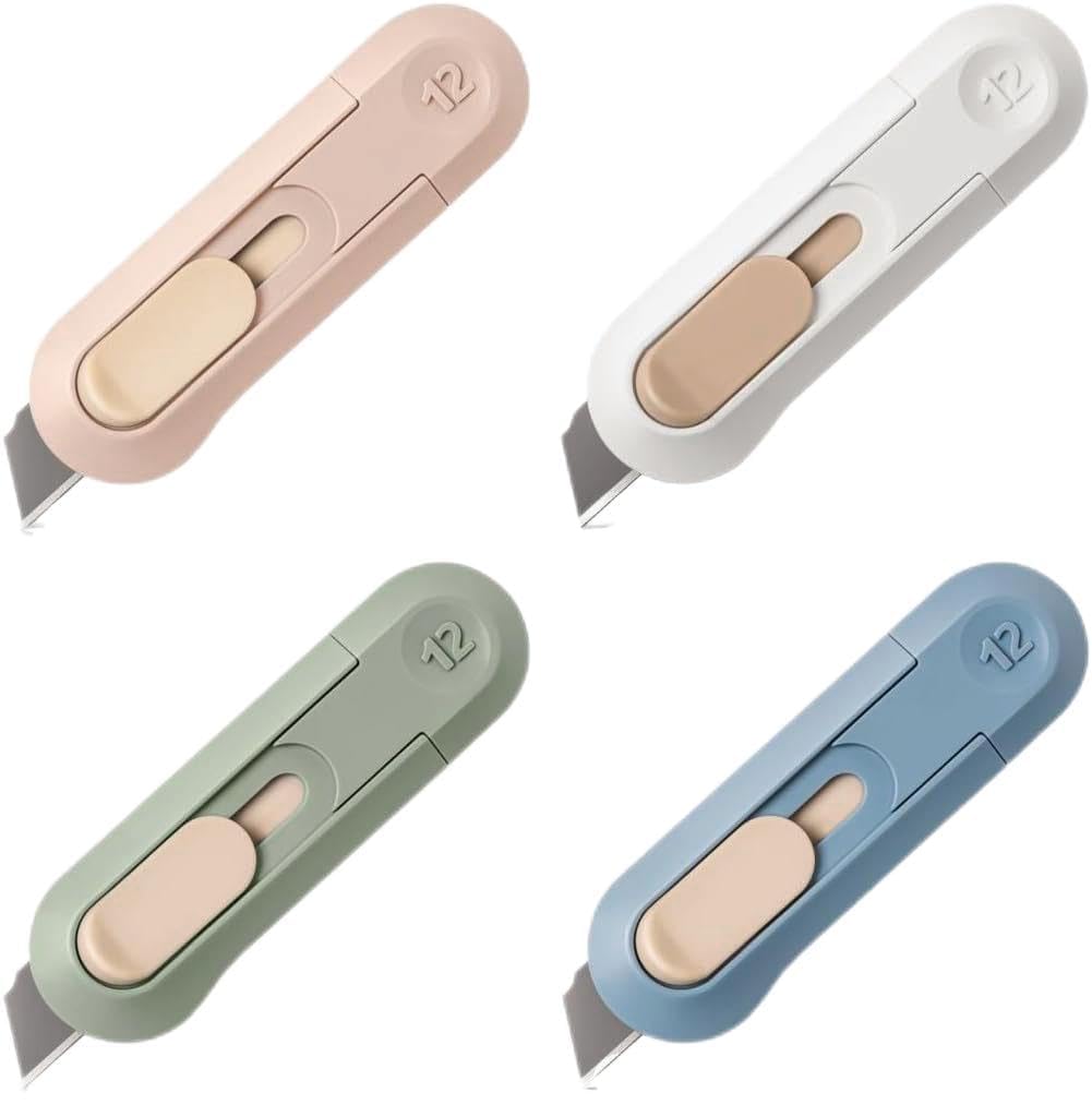 4pcs Utility Knife ,SK5 Retractable Blade Duty Box Cutter Letter Opener, Razor Sharp Cartons Cardboard Cutter Knife Perfect for Paper, Sewing, Craft, Home and Office, Blue,green,pink,white