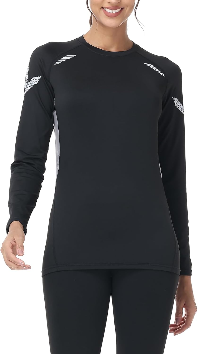 Women's Thermal Shirts Active Long Sleeve Fleece Lined Running Tops Warm Athletic Workout Baselayer