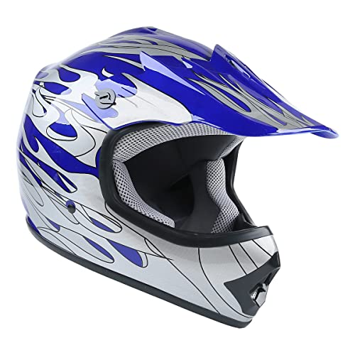 Dot Youth Kids Motocross Offroad Street Dirt Bike Helmet Youth Motorcycle Atv Helmet With Goggles Gloves Blue Flame S #TOP2