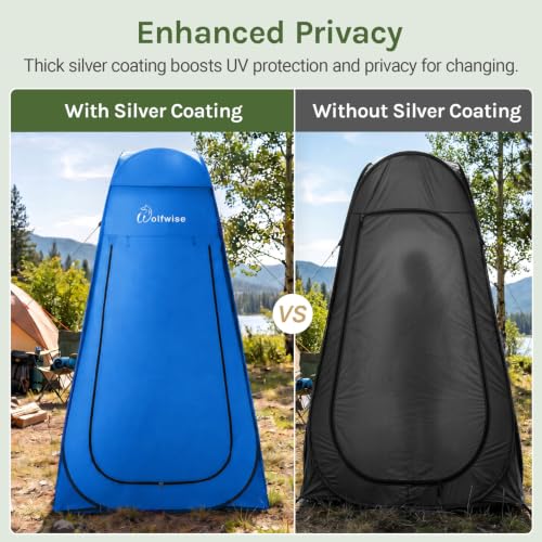 Image of WolfWise PRO Pop Up Shower Tent with Silver Coated, Floor and Rain Fly | Portable Changing Tent with Window & Carry Bag for Camping, Outdoor Privacy Toilet Bathroom with UV Protection, 75 inch /79 inch /83 inchH