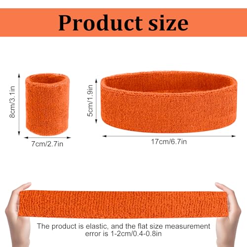 Image of Yolev 3Pieces Sweatband Set, Sports Headband and Wristbands, Set of 1 Headband and 2 Wristbands, for Athletic Men and Women, Black and Neon Green, One Size(Orange)