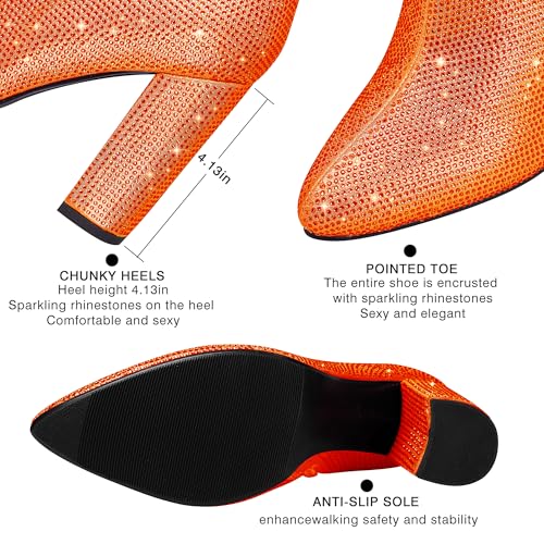 Pointed Toe Sparkly Rhinestone Knee High Wide Boots for Women Pull On Block Heels Boots Party Fashion Sexy Tall Cowboy Boots4