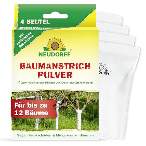 Neudorff Baumanstrich Pulver Kalkanstrich zum selbst anmischen ohne Eintrocknen zum natürlichen Weißen und Pflegen Obstbäumen und Beerensträuchern 4 Beutel für bis zu 12 Bäume