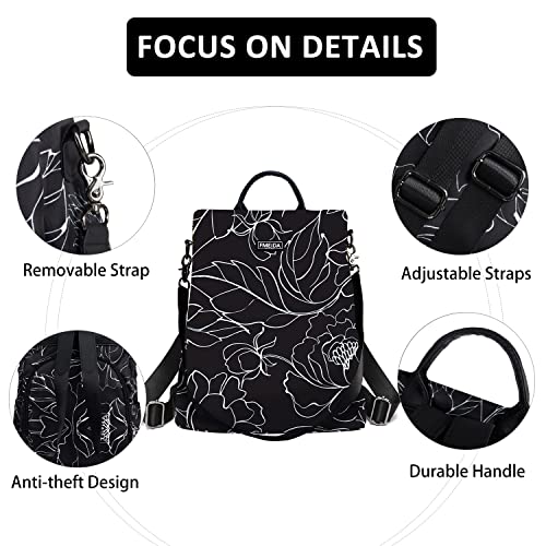 Image of Fmeida Women's Anti-Theft Backpack Purse | Lightweight Travel Daypack for College, Work & Outdoor | Nylon Back pack with Minimalist Floral Design