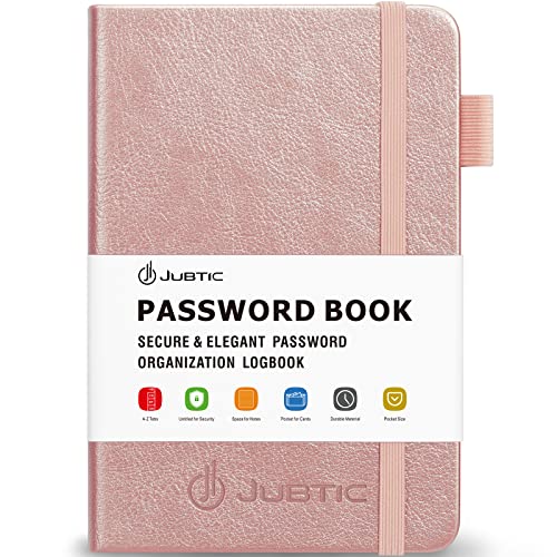Carnet de mots de passe JUBTIC or rose avec onglets pour codes internet et sécurité ordinateur