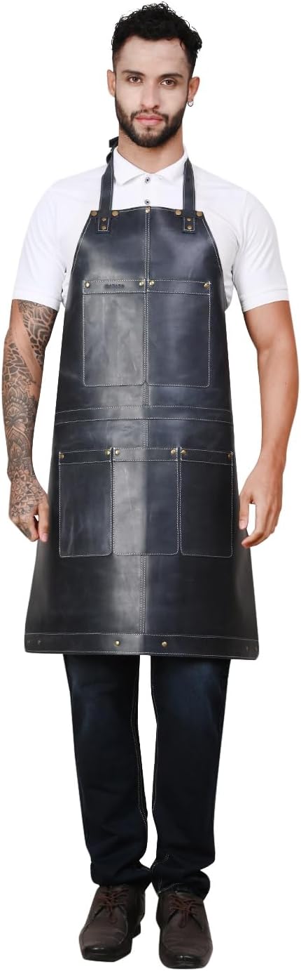 RABADA Leather Apron with Tool Pocket, Heavy Duty Apron, Woodworkers Apron, Mechanics Apron, Blacksmiths Apron, Carpenter Apron, Heat and flame resistance aprons, Adjustable M to 4XL Apron.