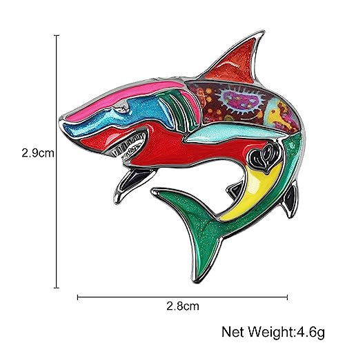 Image of Enamel Shark Brooch Pins Summer Jewelry Zinc Alloy Whale Dolphin Ocean Animals Brooches for Women Girls Gifts Scarf Pin Charms