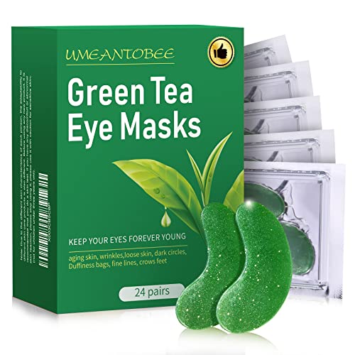 Umeantobee Under Eye Patches for Dark Circles and Puffiness, 24 Pairs Green Tea Eye Masks Anti-Aging Hydrating Skin Care for Eye Bags,Puffy Eyes,Wrinkles with Collagen Eye Pad for Women Men