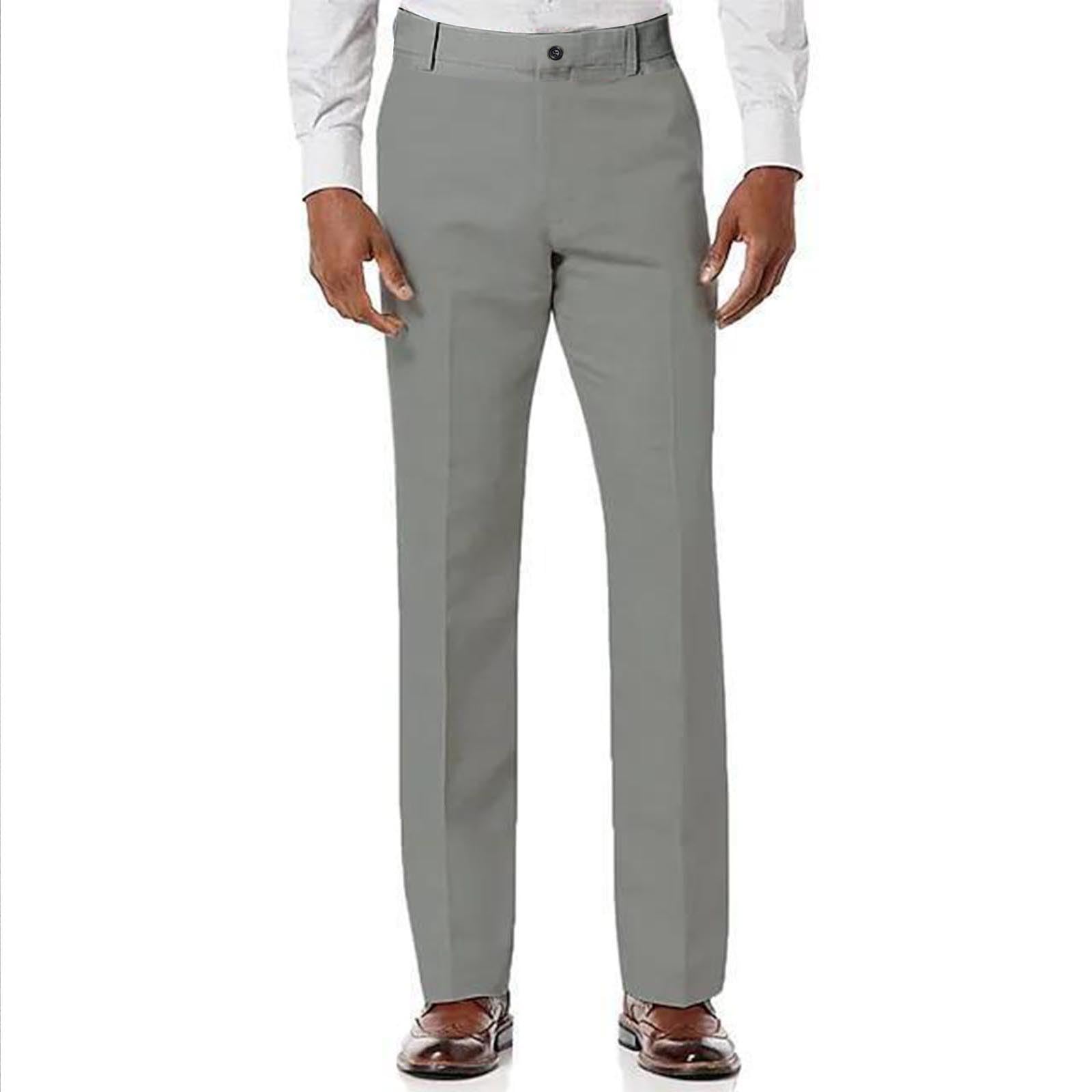 Mens Slim Fit Flat Front Dress Pants Stretch Classic-Fit Golf Casual Trousers Straight Work Office Business Pants