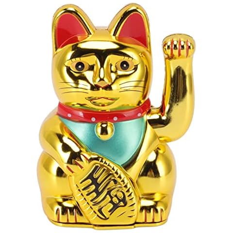 GOWENIC Good Luck Welcoming Cat, Battery Powered Fortune Cat, Wealth Cat Waving Cat for Hotel Restaurant, Housewarming, Opening a Store Home Blessing (5in Bright Golden Cat) Cover