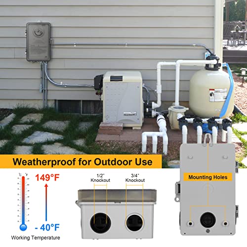 Suraielec AUB09H27KZGF Pool Timer, 24-Hour Cycle Mechanical Timer Switch, 40 Amp, 2Hp, 120, 240, 277 Vac, Outdoor Indoor Heavy Duty Pool Controller Timer Box For Pool Pump, Water Heater thumb #4