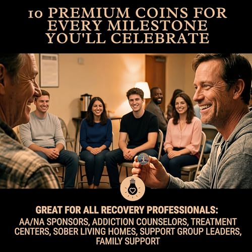 Image of Milestone Mint Affirmation Sobriety Coin Set 10 PK - Tree of Life Anniversary Sobriety Gifts for Men & Women | AA Coins and Medallions w /Token, 3D Texture, Recovery Sober Chips | Bulk Pack Discount