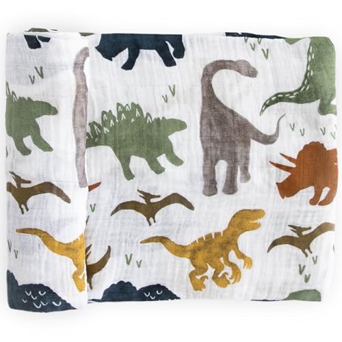 Image of Little Unicorn Premium Cotton Swaddle Baby Blanket | Breathable Fabric | for swaddling, Play, Nursing & More (Dino Friends)