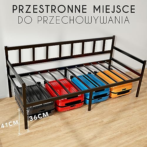 Metalowe łóżko dzienne 2-1 – sofa 92 x 202 cm, rama łóżka do materacy 90 x 190 cm, sofa do spania ze stelażem, łóżko pojedyncze, czarny metal