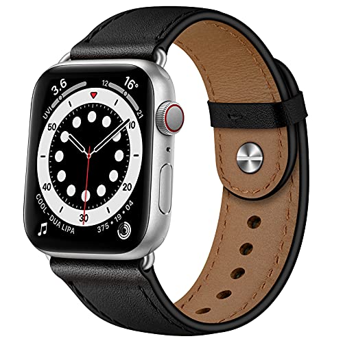 OUHENG Compatible con Apple Watch Band de 40 mm, 38 mm, 44 mm, 42 mm, correa de repuesto para iWatch SE Series 6, 5, 4, 3, 2, 1 (negro/plata, 40 mm, 38 mm)