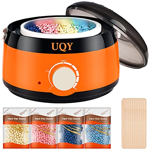 Waxing Kit Wax Warmer, Painless Hair Removal Home Wax Machine with 4 Packs Hard Wax Beans & 10Pcs Waxing Applicator Sticks, for Full Body Legs, Face Underarm Eyebrows Bikini…