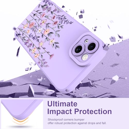 Image of Designed for iPhone 15 Case Flower for Women Girls, Purple | Cute Floral Pattern Liquid Silicone Phone Case [Full Camera Protection] Slim Soft TPU Protective Cover