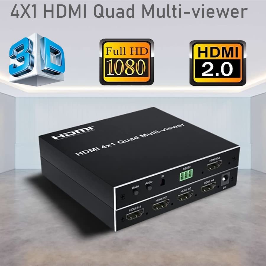 Image of MICROWARE 4X1 4 in 1 Out 1080P Hdmi Multiviewer Quad Screen Splitter Seamless Hdmi Switch Media Stre-Aming Device (Black)