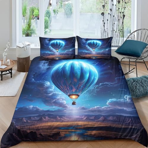 Housse de couette bleu montgolfière à impression 3D durable pour lit king size - 2