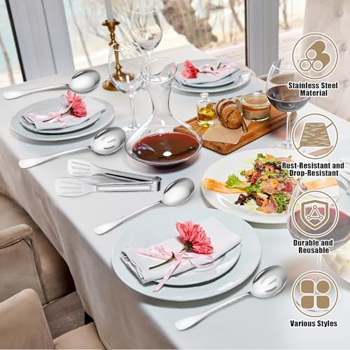 7 Pack Serving Spoons, Large Serving Spoons for Buffet, Serving Tongs for Buffet, Table Spoons, Slotted Spoon, Stainless Steel Serving Utensils for Parties, Gift for Wife, Mother, Chrismas - Image 4