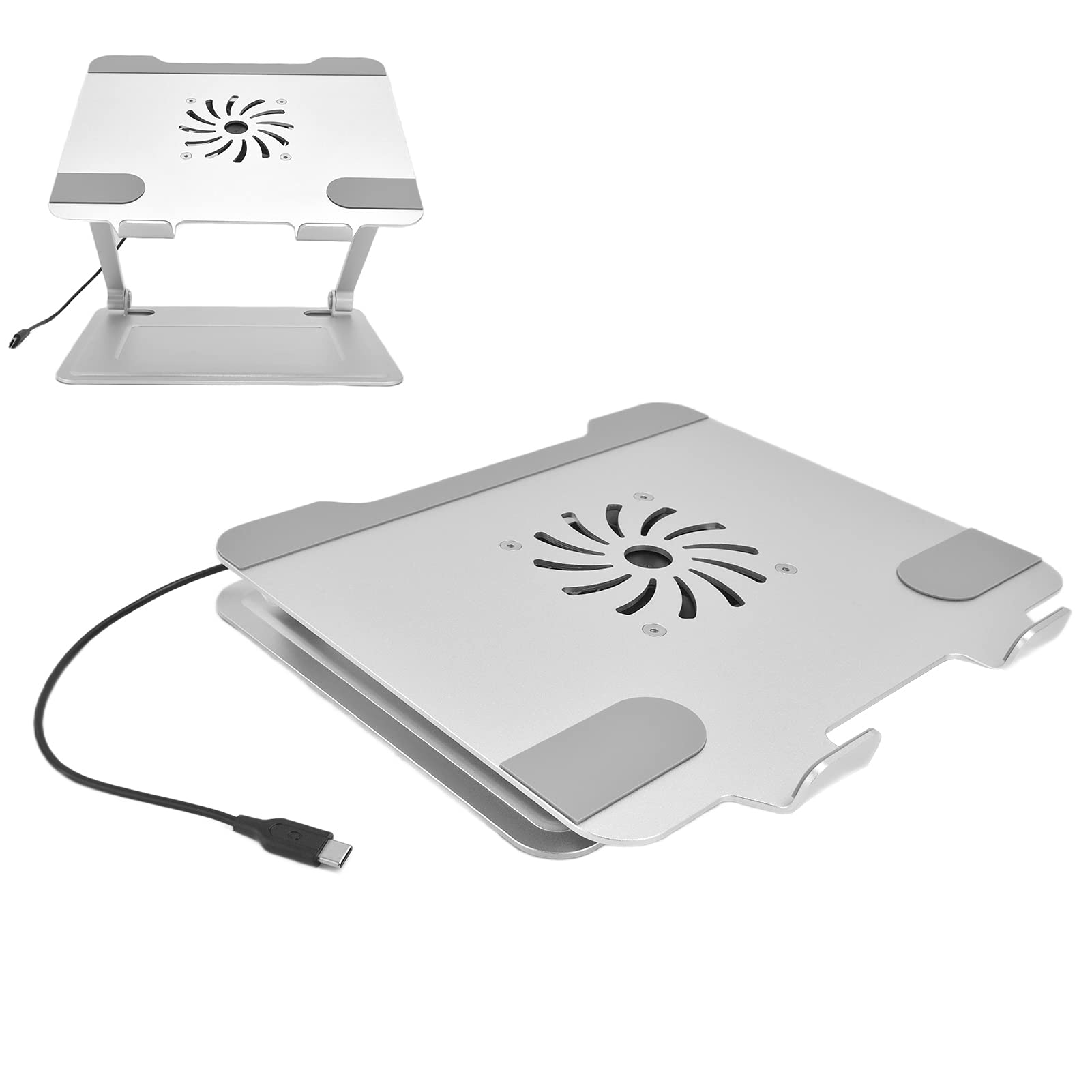 Podstawka Pod Laptopa ze Stopu Aluminium Regulowana Podstawka Pod Notebooka Z Wentylatorem Chłodzącym USB Typu C Składany Kształt Z do Laptopów o Przekątnej od 10 do 17,3 Cali Biuro w Domu