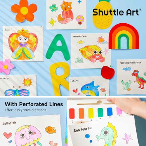 Image of Shuttle Art Paint with Water Coloring Book for Kids, 25 Sea World Themed Pages with 2 Brushes, Mess-Free Watercolor Paint Set, Travel-Friendly Art Craft Gift for Toddlers, Birthday Christmas Gift