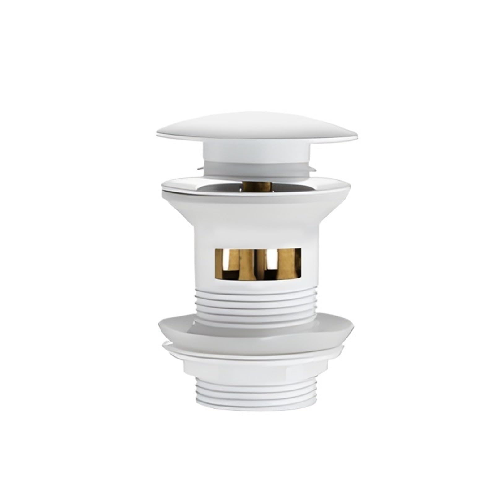 Sink Plug Black Gold Basin Sink Drainer Corrosion Resistant Pop Up Push Button Waste Trap with Overflow Kitchen Bath Drain Stopper No Hole for Washbasin(White with Hole)