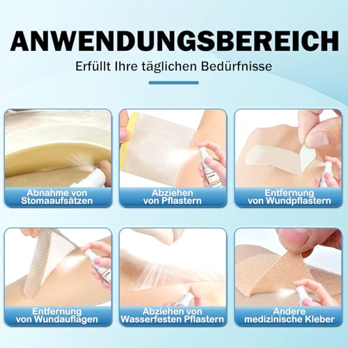 Pflasterentferner Spray, Pflasterlöser Spray, Pflasterentferner Spray Stoma, Pflasterspray Sprühpflaster, Pflasterspray zum Entfernen Klebereste Entferner, Seidige Haptik, 60ml