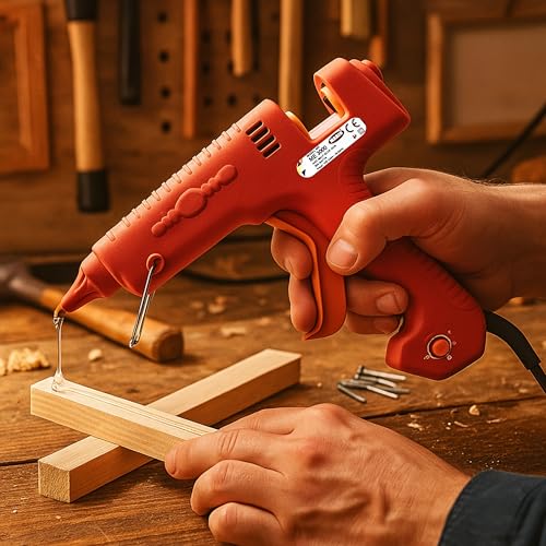 Image of Mario 300W Heavy Duty Glue Gun - Long Use, Nozzle Guard, Temp control+ 5 Crystal Clear Glue Sticks - Red (ME-3000)