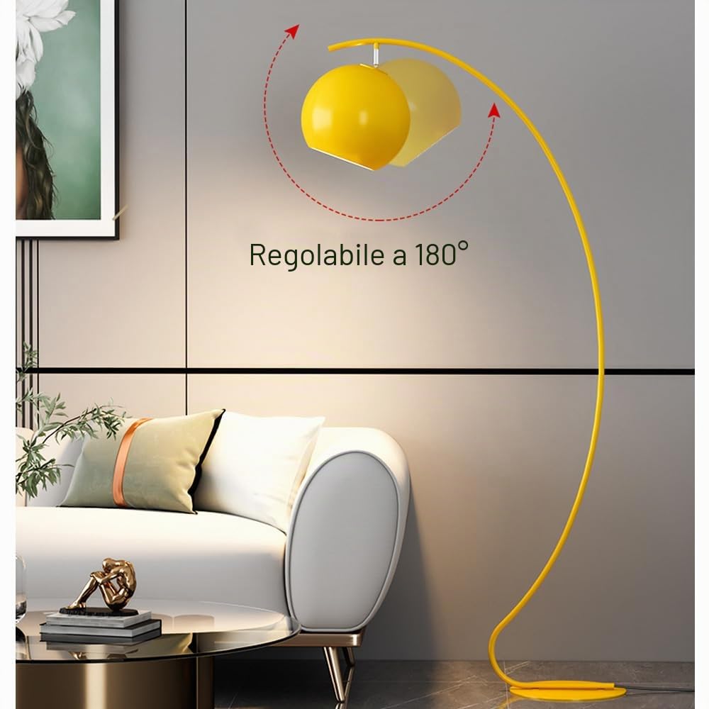 Lampada da terra ad arco nordico Lampada da terra per soggiorno Lampade da terra in ferro nero Lampada alta per camera da letto E27 con lampadina Paralume regolabile Lampada standard moderna