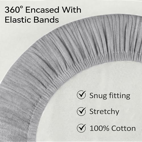 Image of Pro Goleem Muslin Bassinet Sheet for Boys and Girls, Soft Breathable Fitted Cotton Baby Sheets Set for Oval Hourglass and Rectangular Bassinet Mattress, Neutral, 2 Pack (Grey＆Green)