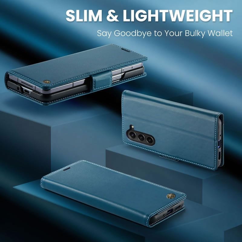 Image of ClickCase for Samsung Galaxy Z Fold 6 Elegant Faux Leather Wallet Flip Case Magnetic Closure Flip Cover for Samsung Z Fold 6 5G (Blue)