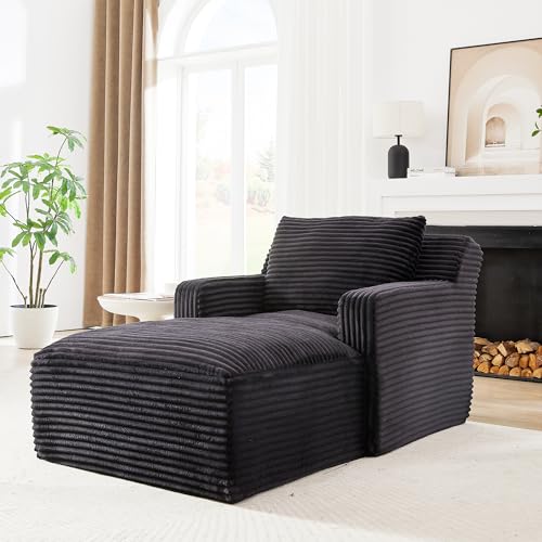 Image of KEIKI 65.4 inch Indoor Single Chaise Sofa, Corduroy Upholstered Lounger, Comfy Reading Chaise for Bedroom, Apartment, or Studio
