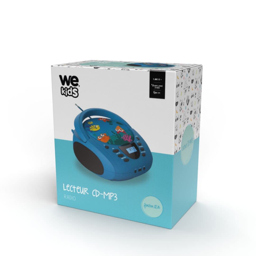 WE Lecteur - Radio CD - USB WeKids: FM, Lecteur CD/CD-R/CD-RW/MP3, RMS2*2W, entrée Aux et Micro, modèle Mer