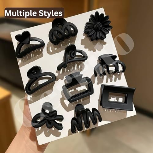 Image of Cerrito Small Hair Claw Clips for Women & Girls - Matte Nonslip Clamps with Strong Hold for Thick & Thin Hair, Neutral Mini Hair Accessories for Everyday Styling (6 Pcs, Black)
