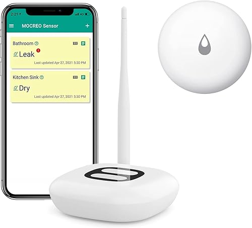MOCREO Sensor de fugas de agua con concentrador, detector de fugas de agua WiFi, mini sistema de alarma inalámbrico para cocina, baño, sótano con