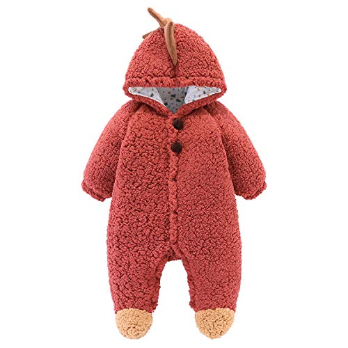 Newborn Baby Snowsuit Onesie Winter Coat Thick Warm Dinosaur Hoodie Romper Outwear (Dinosaur Brown, 6-9 Months)