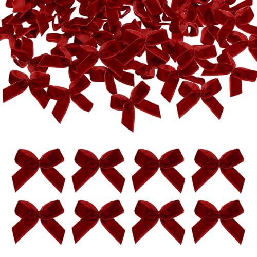 MECCANIXITY 120 mini nœuds velours Noël 1.6po rouge