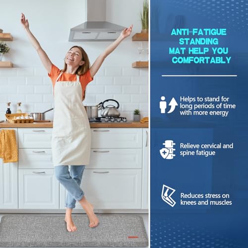 Image of Anti Slip 7 /8 inchs Anti Fatigue Kitchen Floor Mat, Ergonomic Comfort Standing Mat, Waterproof Kitchen Runner for Home, Kitchen, Office, Laundry, Garage (Light Gray, 17.3 inch x 60 inch -0.87 inch)