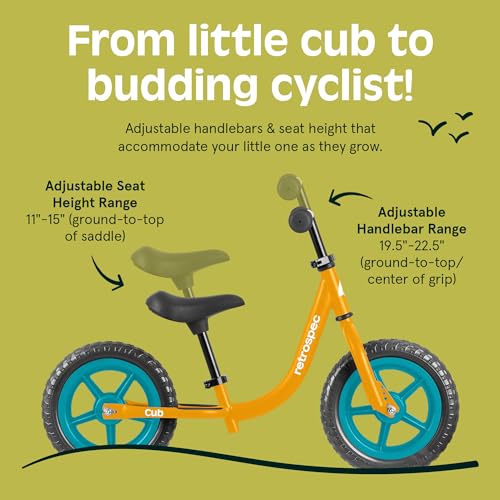 Image of Retrospec Cub Toddler Balance Bike for Ages 18 Months - 3 Years - 12in No-Pedal Beginner Bicycle with Adjustable Seat, Puncture-Proof Tires & Safe Low Frame Design