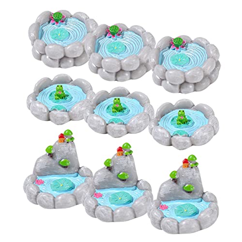VICASKY 9pcs Mini Stagno Decorazione Parti Di Alta Qualità Resina Ornamenti Per Paesaggi Per Giardino Balcone Tavolo E Mini Decorazione Dettagliate Figure E Durevole
