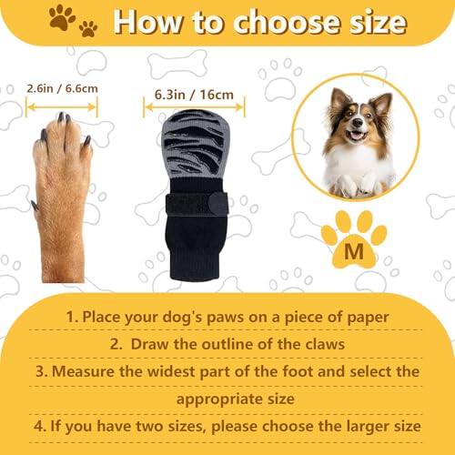OYIWINMI 4 Stück Pfotenschutz Hund Robuste Anti，Schützende Hundesocken,Anti-Slip Dog Paw Protector Bottom Rubber Sole Dog Boots with Adjustable Straps for Indoor Outdoor Wear (M)