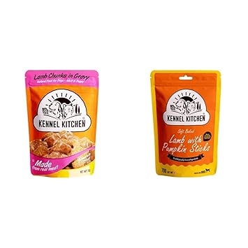 Kennel Kitchen Puppy and Adult Wet Dog Food Lamb Chunks in Gravy, 70g/80g (Pack of 12) & Kennel Kitchen Soft Baked Lamb with Pumpkin Sticks Treats for Dogs, 70 g