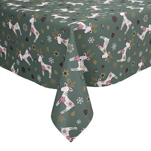 Karina Home Scandi Christmas Reindeer PVC Vinyl Wipe Clean Oilcloth Tablecloth (500cm x 140cm, Green) โ image 1