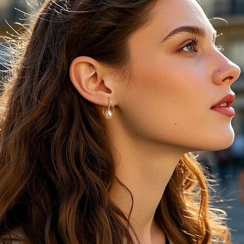 ESSIE ODILA Pearl Earrings for Women 14K Gold Earrings for Women Gold Hoop Earring for Womens Pearls Hoops Trendy Grey Mystique or White Grace Pearls Drop Dangle Pearl Hoop Earring for Womens 18mm3