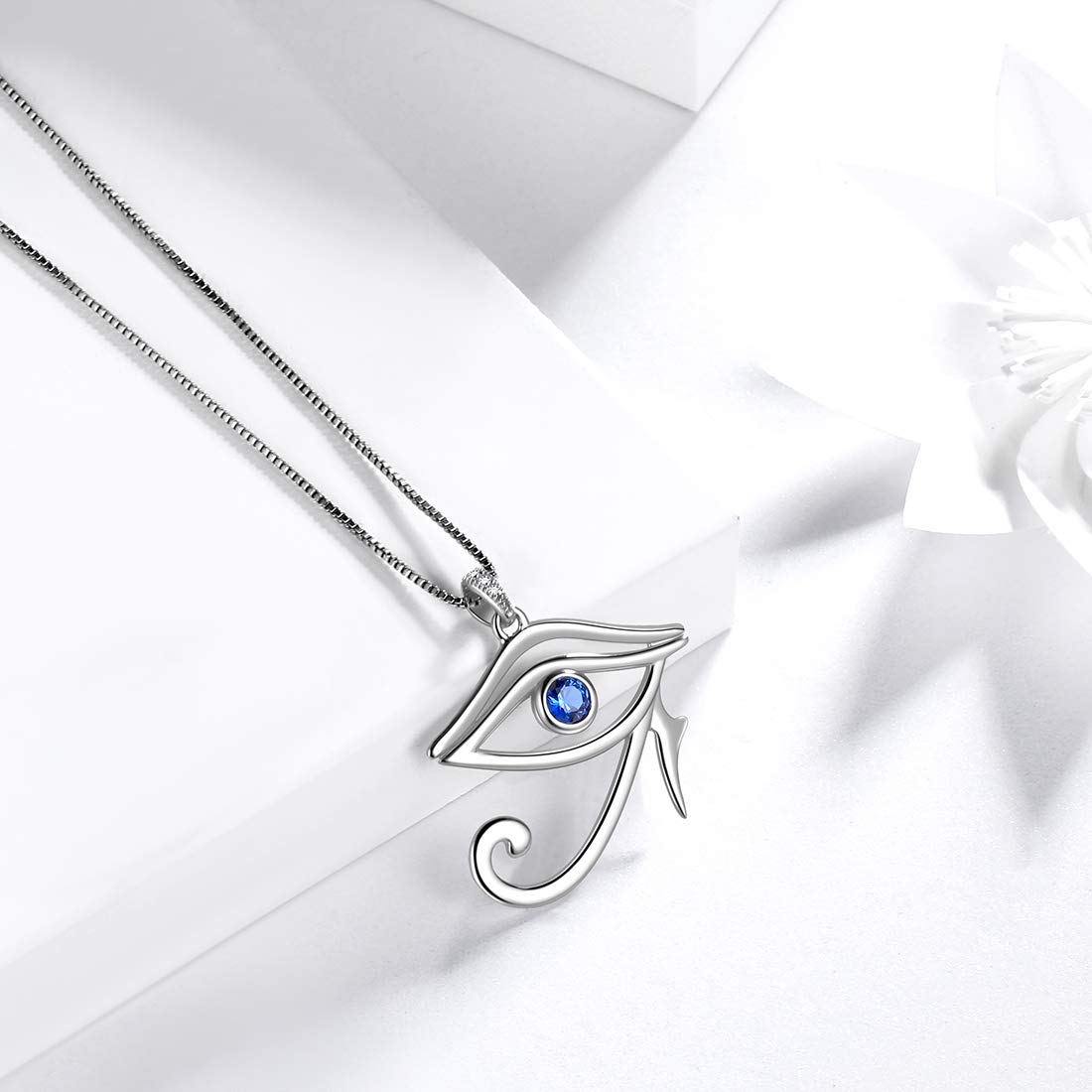 Aurora Tears Collane con occhio egiziano di Horus, orecchini a perno, set di gioielli in argento sterling 925, con ciondolo a forma di occhio malocchio, orecchini