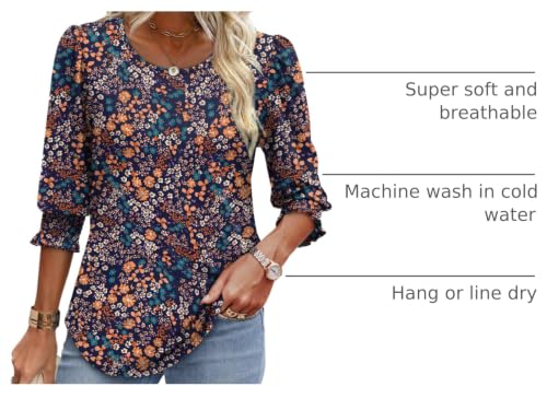 Image of XIEERDUO Blouses for Women Dressy Casual 3 /4 Length Sleeve Womens Tops with Smocked Cuffs