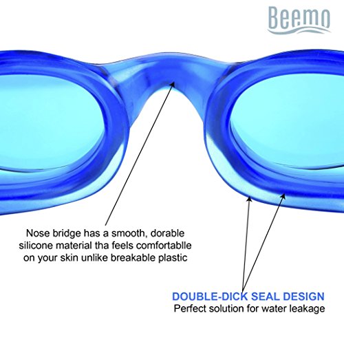 Beemo Swimming Goggles For Kids And Early Teens (Ages 7-12)-Blue- Universal Leak Resistant Eye Fit, Ultra Uv Protection, Fully Adjustable Latex Free,Comfortable And Easy To Use Swimming Goggle #TOP3