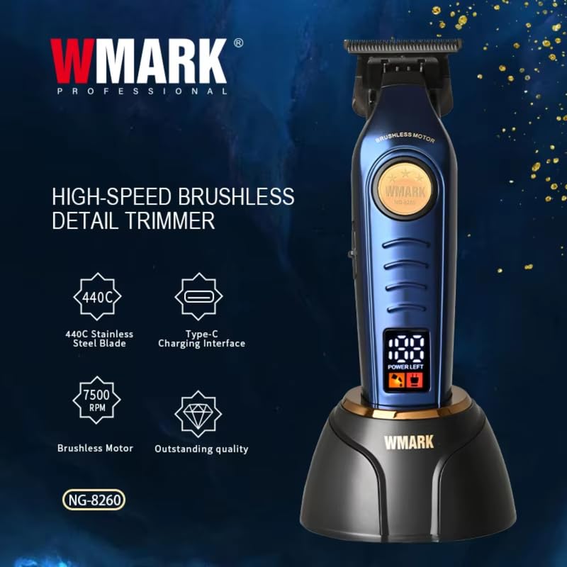 Image of WMARK Ng-8260 Men Metal Body Professional Trimmer 10000H+ Brushless Motor(Bldc)Powder Metallurgy 440C Stainless Steel Fade Blade Pro Li Outliner Cordless T Blade Hair Clipper 0 Gap Outlining,Model 30