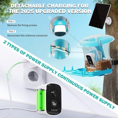 OIRHNL® 3L Capacity Smart Bird Feeder with Camera – Identifies 10,000+ Bird Species, 2K HD AI Recognition, Solar Powered, 64G SD, Water Bowl &#038; Fruit Pin, Auto Capture, 2.4G WiFi, Instant Alerts